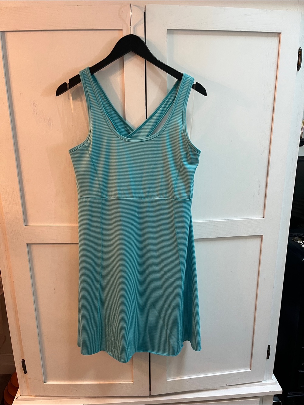 Sleeveless Aqua Striped Midi Dress with Scoop Neck
